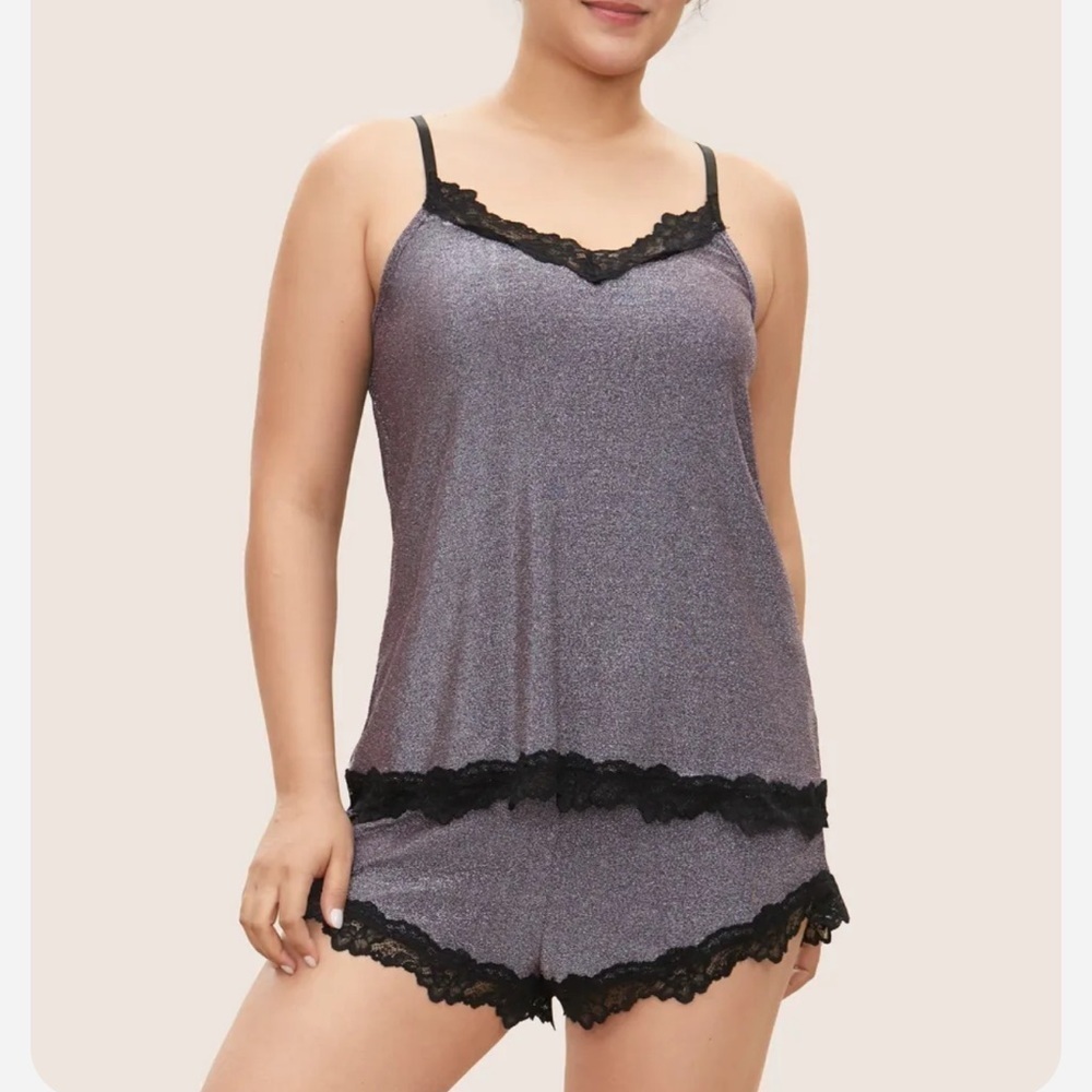 BloomChic Plain Crochet Lace Sleep Cami Top + Shorts (Size M us10)